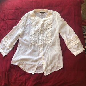 Bone whte Boho sheer summer blouse w/lace